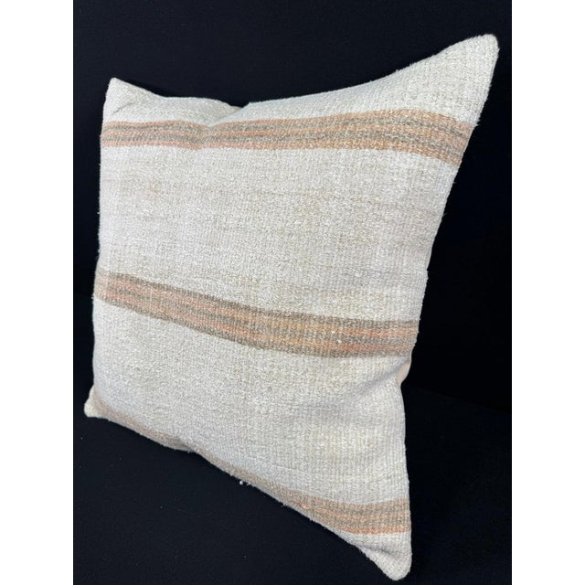 Contemporary Turkish Hemp Pillow Cushion Natural Beige Rust Pillow Cushion Cover 24x24 For Sale - Image 3 of 4