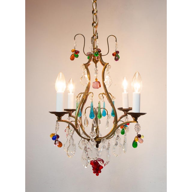 French Bronze Chandelier with Colored Crystals, 1950s For Sale - Image 10 of 12