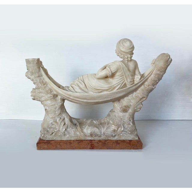 Sculpture of a Woman in a Hammock, Early 20th Century, Alabaster & Marble For Sale - Image 3 of 11