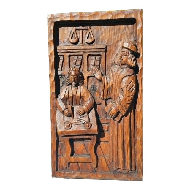 Art Deco Wooden Pharmacy Plaque with Carved Bas-Relief, 1920s For Sale