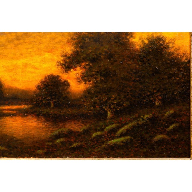 Paint American Antique Oil Painting of Evening Landscape by George W. Drew For Sale - Image 7 of 18