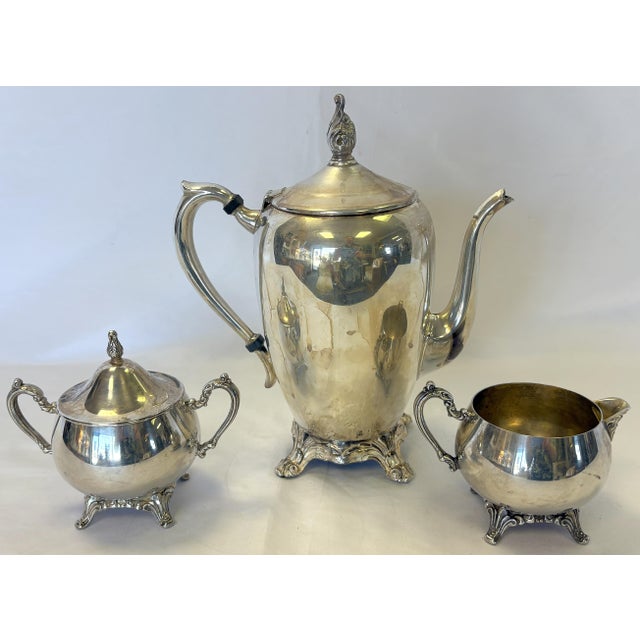 Shabby Chic Vintage Three Piece Silverplate Tea Service For Sale - Image 3 of 12