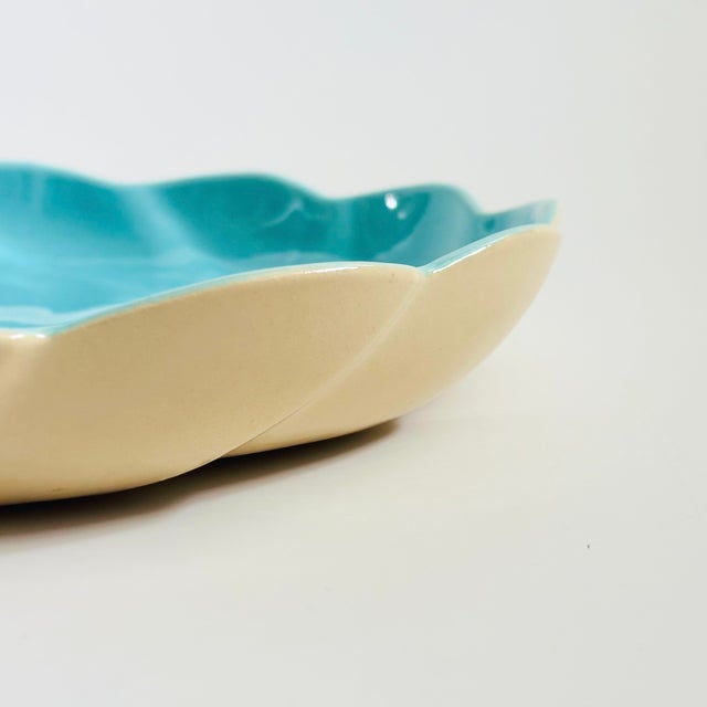 Large California Pottery Turquoise and Cream Circular Tray For Sale - Image 4 of 9