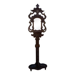 Antique Victorian Hall Tree With Mirror and 2 Umbrella Stands For Sale