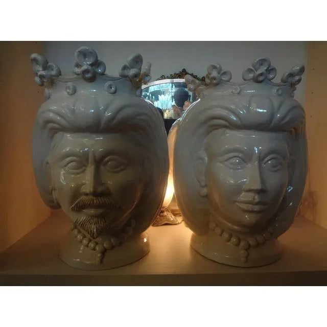 20th Century Italian White Glazed Terracotta Bust Jardinieres-a Pair For Sale - Image 12 of 13