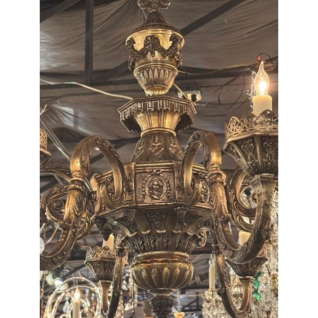 Traditional Antique Silver Over Bronze Chandelier by Caldwell For Sale - Image 3 of 7
