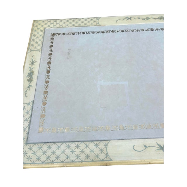 Ornamental & Decorative Materials Faux Bamboo Hand Painted Blue and Creme Chinoiserie Desk For Sale - Image 7 of 12