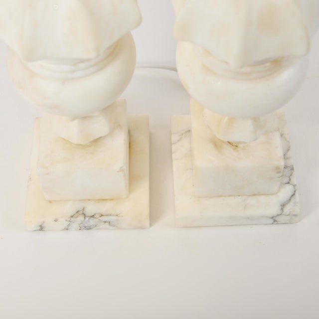 Vintage Italian Carved Stone Alabaster Table Lamp - Pair For Sale - Image 4 of 11