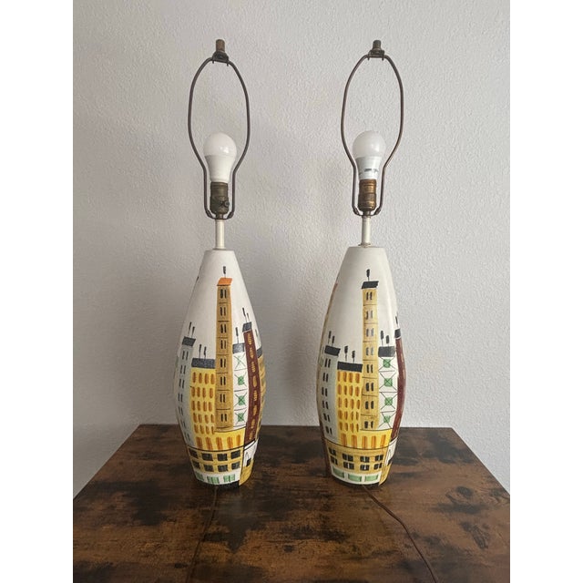 Ceramic 1960s Bitossi CityScape Lamps - a Pair For Sale - Image 7 of 9