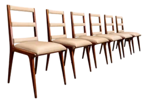 Set of Six Chairs in Hardwood & Beige Leather, Unknown, 1950s