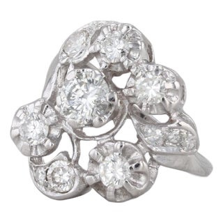 Vintage 1.41ctw Diamond Cluster Ring 14k White Gold Heart Accents Size 5.5 For Sale