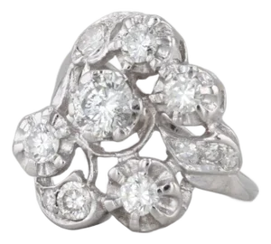 Vintage 1.41ctw Diamond Cluster Ring 14k White Gold Heart Accents Size 5.5