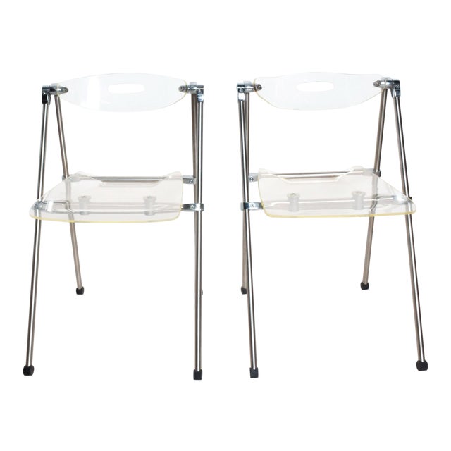 Mid Century Modern Pair Italian Lucite Folding Chairs Attr G Piretti For Castelli Chairish