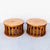 A pair of walnut and olive ash burl cylindrical side tables by Cal Mode, made in Culver City, CA in the 1960s. The top...