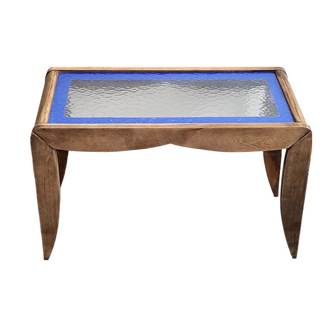 Vintage Beech and Cathedral Glass Coffee or Side Table, 1940s-1950s For Sale