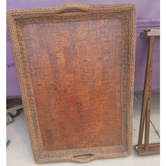 Vintage Seagrass and Koa Wood Large Tray Table Butler Table Coffee Table For Sale - Image 9 of 10