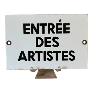 Vintage Enamel Metal Sign "Entre'e Des Artistes For Sale