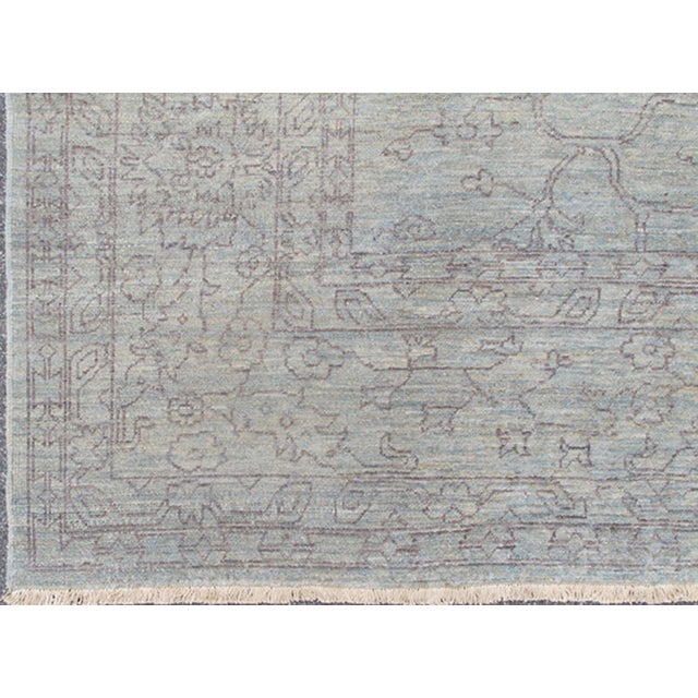 Modern Fine Transitional Rug With Stylized Geometric Motifs in Lavender and Light Blue by Keivan Woven Arts For Sale - Image 3 of 11