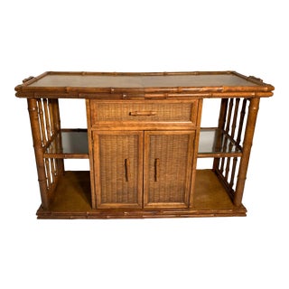 American of Martinsville Faux Bamboo & Woven Rattan Serving Cart/Bar Cart For Sale