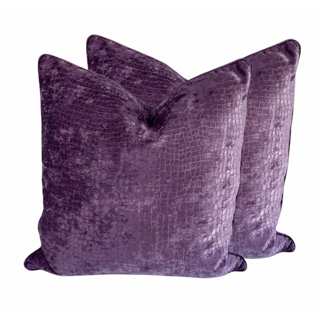 Contemporary Early 21st Century Purple Alligator Scale Velvet Pillows- a Pair For Sale - Image 3 of 3
