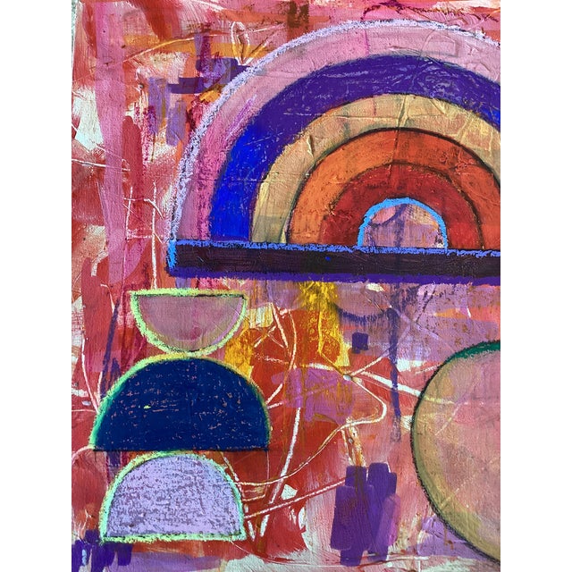 Mid-Century Modern Abstract Geometric Painting Pink Red Rainbow Mid Century Modern Wall Art 8x8 For Sale - Image 3 of 6