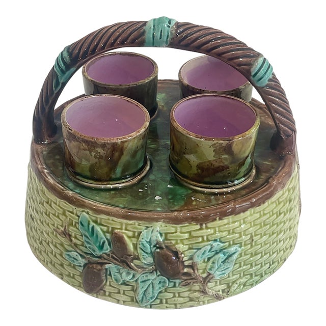 Antique English Majolica Egg Cup Caddy Cruet Set c.1875-1890 For Sale