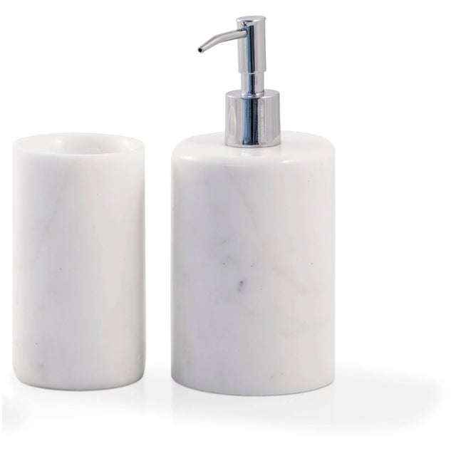 Rounded Set for Bathroom in White Carrara Marble, Set of 3 For Sale - Image 6 of 7