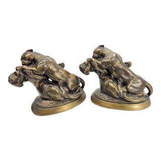 1930s Kronheim and Oldenbusch Art Deco Cast Metal Big Cat Panther Sculpture Bookends - a Pair For Sale