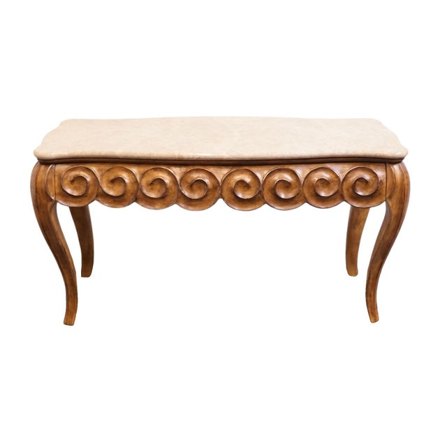 BERNHARDT FURNITURE Walnut Finished Italian Rococo Baroque Revival 60" Console Table w. Granite Top 423-911 32" High 60"...