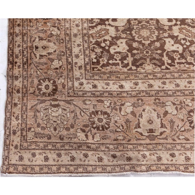 Antique Persian Tabriz Brown Handmade Wool Rug For Sale In New York - Image 6 of 9