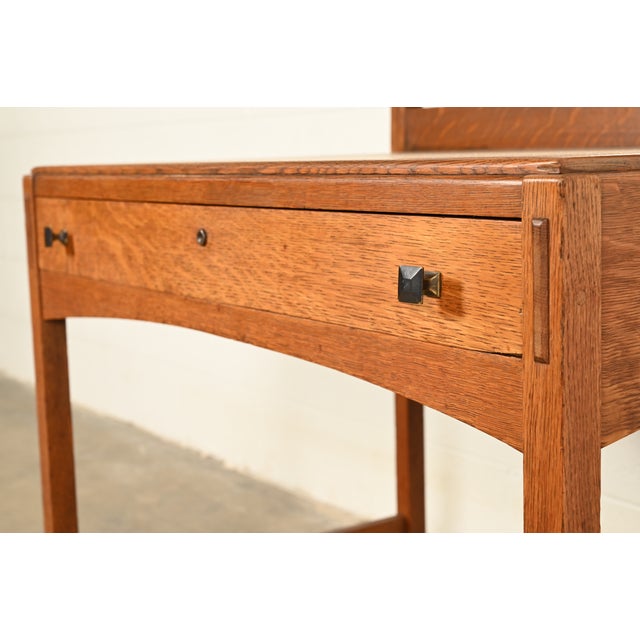 Limbert Antique Mission Oak Arts & Crafts Vanity or Dressing Table With Mirror, Circa 1910 For Sale - Image 12 of 18