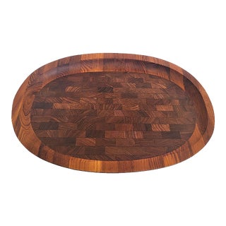 1960s Dansk Staved Teak Oval Charcuterie Board Designed by Jens H Quistgaard For Sale