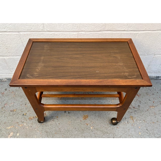 Mid-Century Danish Style Teak Slatted Rolling Cart For Sale - Image 10 of 12
