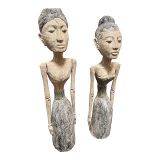 Balinese Hand Carved Wedding Figures, Pair For Sale