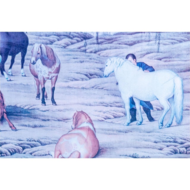 Late 20th Century Framed Giuseppe Castiglione Eight Horses Chinoiserie Print in Faux Bamboo Frame For Sale - Image 12 of 16