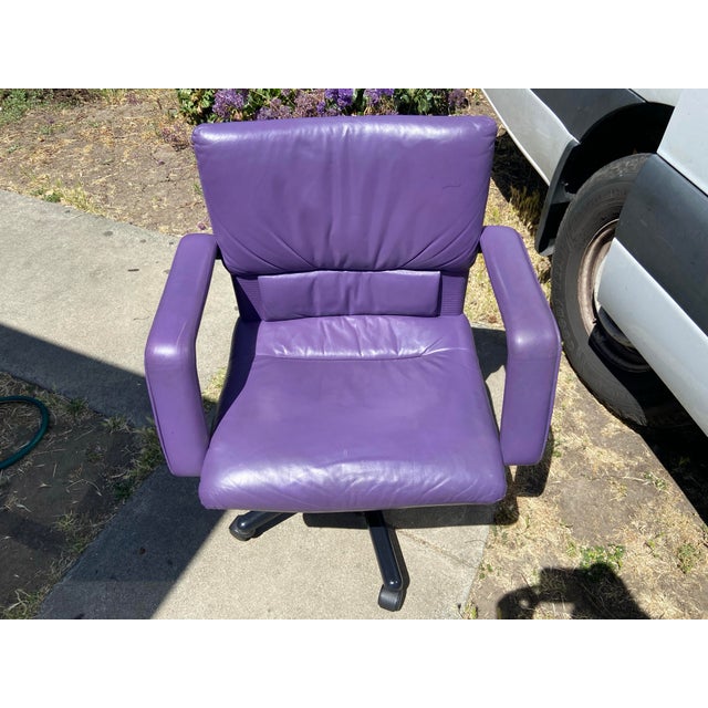 1990s Mario Bellini Vitra Figura Post Modern Purple Leather Desk Chair For Sale - Image 10 of 12