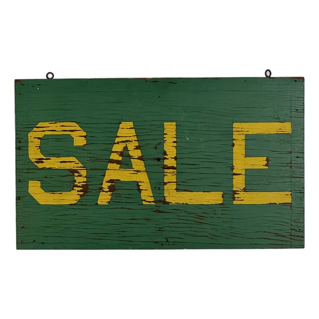 Vintage Green & Yellow "Sale" Wooden Sign For Sale