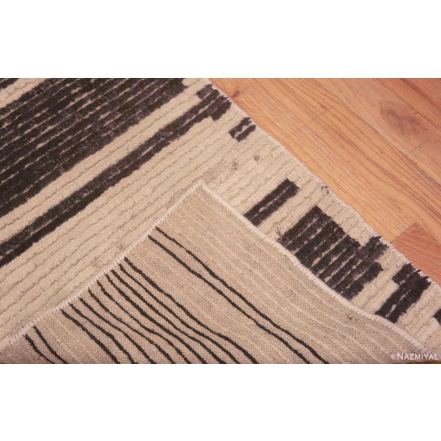 Textile Minimalist Primitive Cream and Charcoal Modern Hallway Runner Rug For Sale - Image 7 of 7