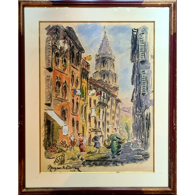 1920s Marguerite Allar, Marseille, 1929, Crayon, Gouache & Watercolor, Framed For Sale - Image 5 of 5