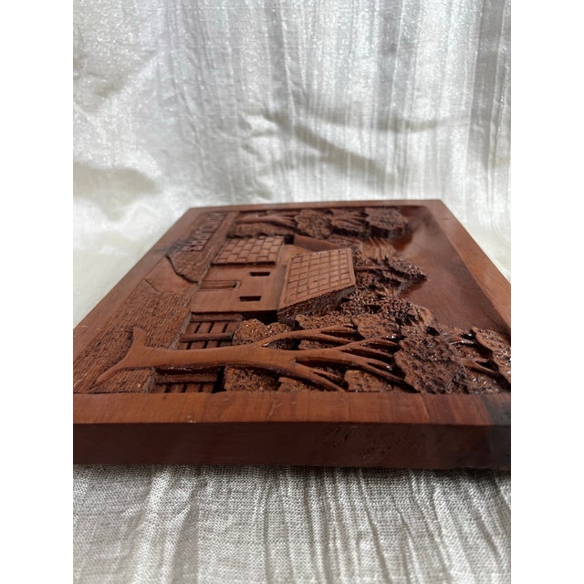 1990s Vintage Honduran Hand-Carved Wood Village Relief Wall Sculpture Plaque Folk Art For Sale - Image 5 of 12