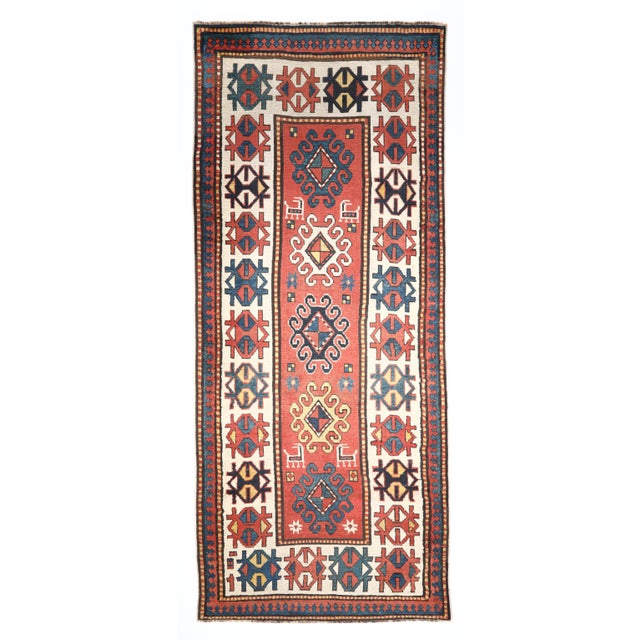 Here i am listing a very rare to find Sahsavan Kazak rug from late 19th Century. The This sahsavan kazak rug has ver...