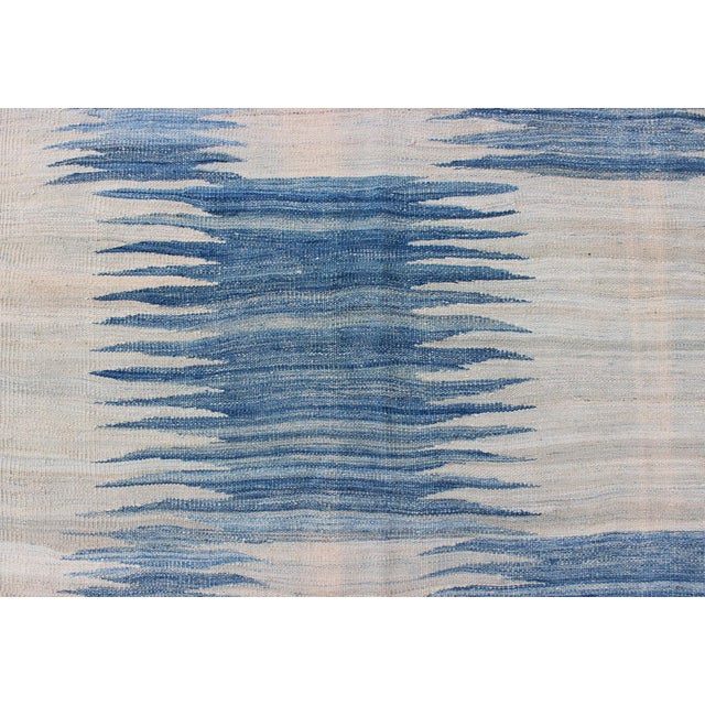 Blue Modern Kilim Tribal Rug With Abstract Geometric Design in Soft Blues 6'4 X 9'5 For Sale - Image 8 of 11