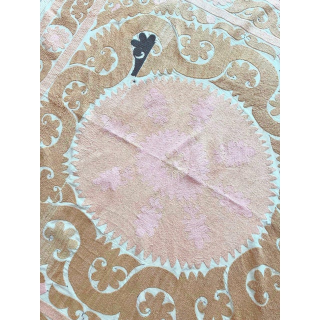 Textile Suzani Tablecloth - Neutral Tan Uzbek Tablecloth 4'5'' X 4'6'' For Sale - Image 7 of 9