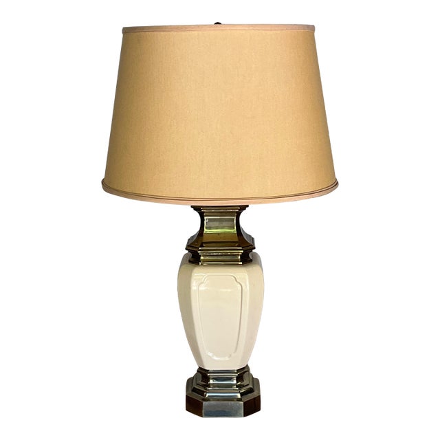 American Mid-Century Stiffel Ceramic and Brass Table Lamp, 1950s For Sale