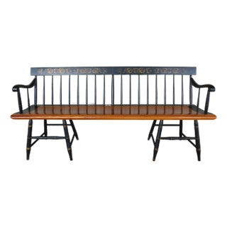 L Hitchcock Harvest Stenciled Black Country Bench 72"w For Sale