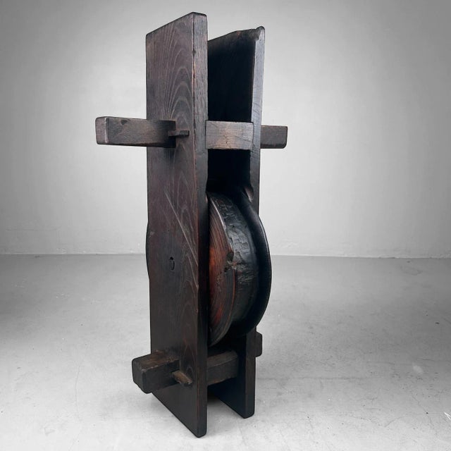 Antique Japanese Wooden Pulley Keyaki Wood, 1900 For Sale - Image 14 of 18