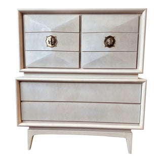 United Ivory Highboy Diamond Faced Dresser For Sale