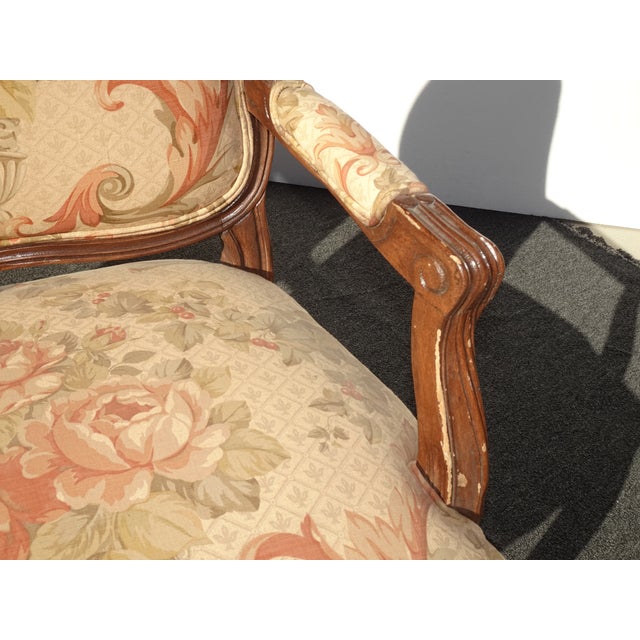 1970s Pair Vintage French Louis XVI Style Brown Floral Side Chairs For Sale - Image 5 of 12