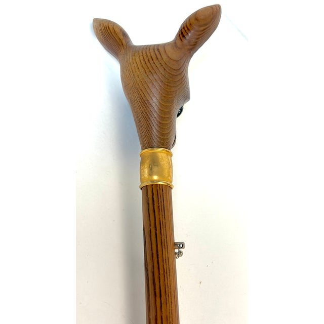German Black Forest Style Carved Deer Head Baton with Brass Mounts, Circa 1930s For Sale - Image 11 of 14