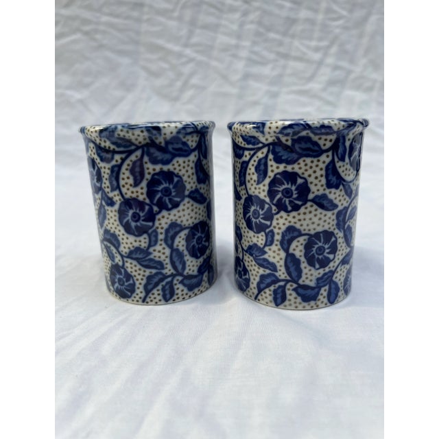 Farmhouse Blue and White Floral Porcelain Salt and Pepper Shakers a Pair For Sale - Image 3 of 7